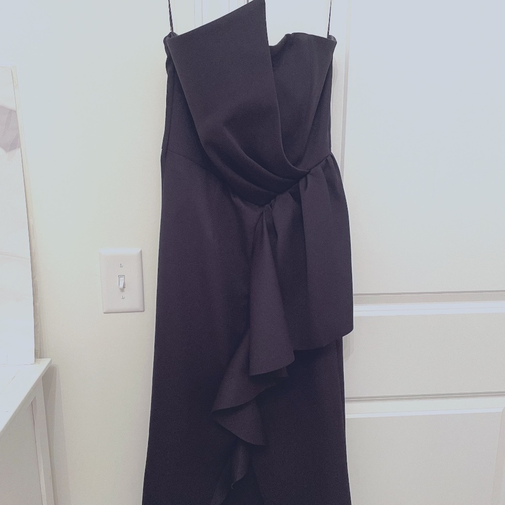 Elliatt Black Strapless Draped Ruffle Dress